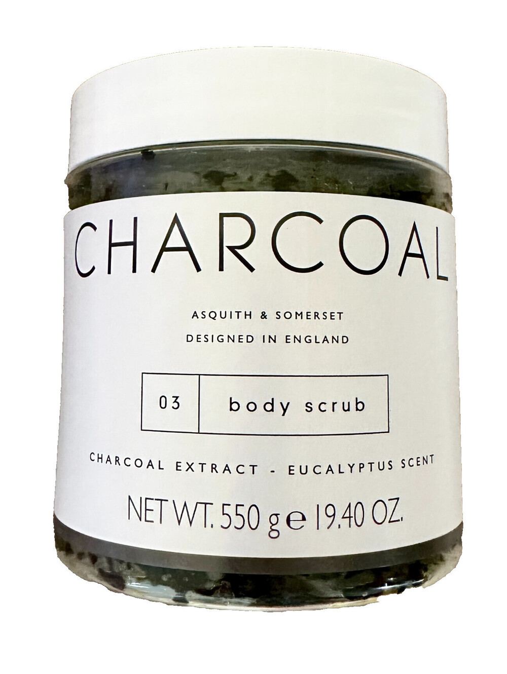 NEW ASQUITH & SOMERSET Charcoal Body Scrub Eucalyptus Scent UK Designed 19.4 oz